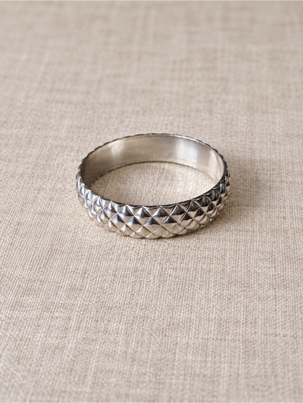 Vintage Wide Silver Tone Textured Diamond Cut Cuff Bracelet